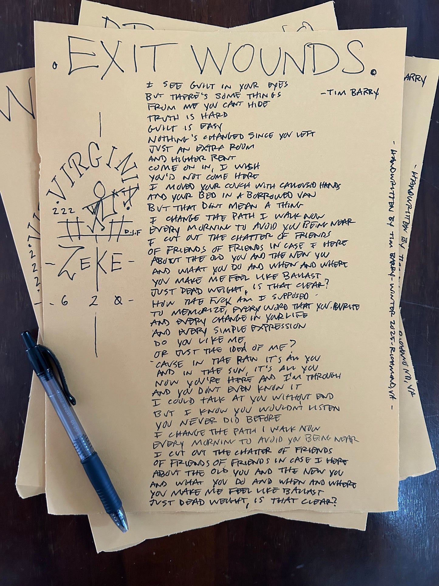 Tim Barry Handwritten Lyrics