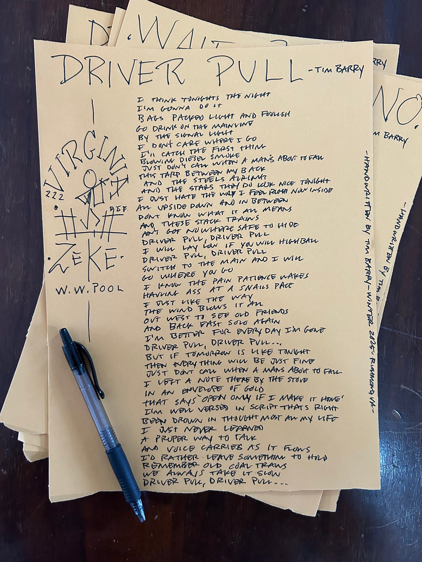 Tim Barry Handwritten Lyrics