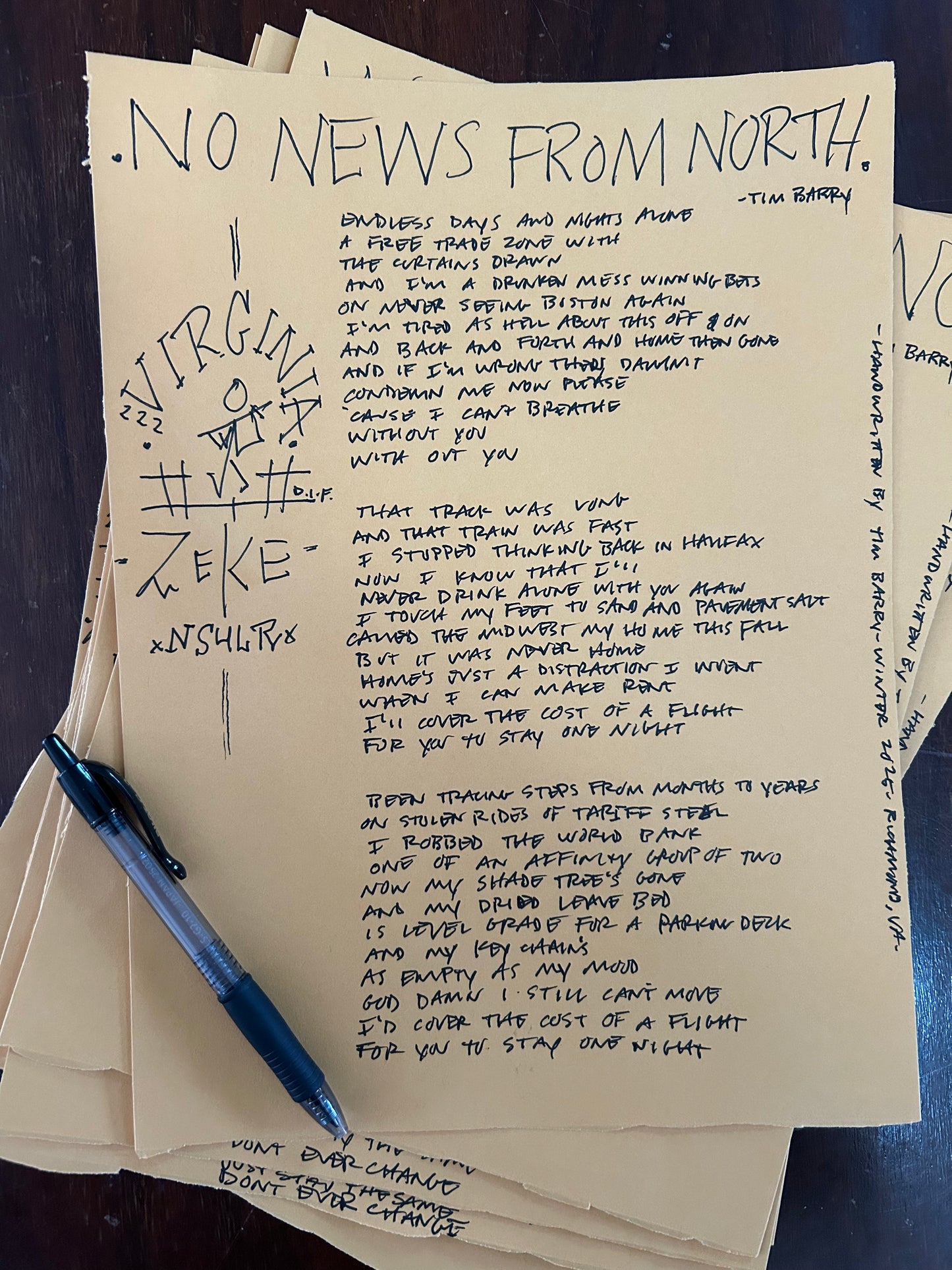 Tim Barry Handwritten Lyrics