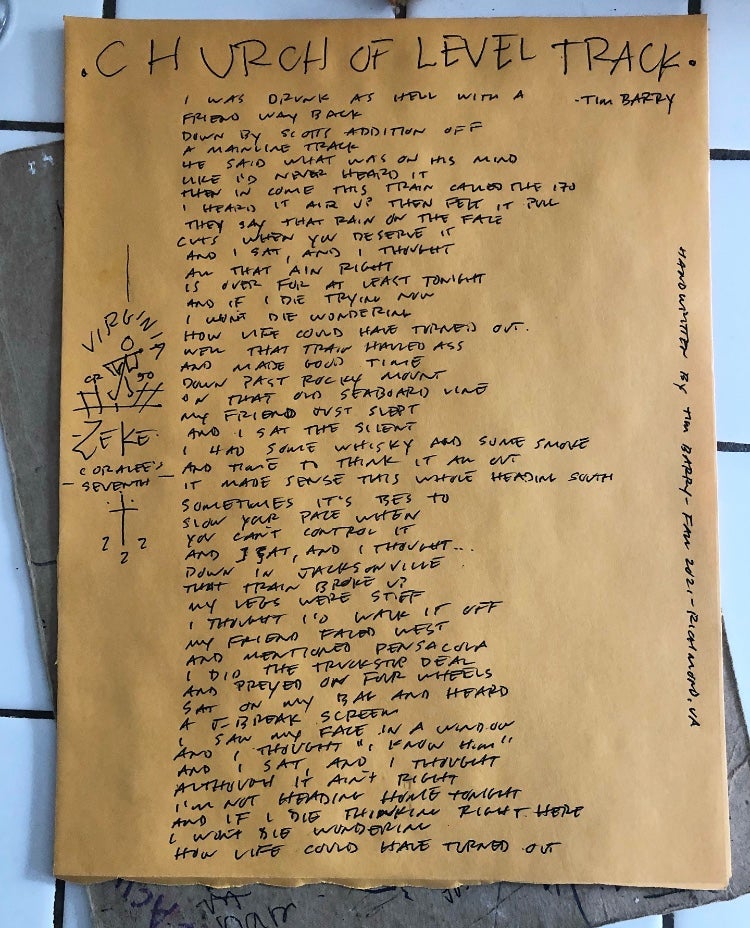 Tim Barry Handwritten Lyrics