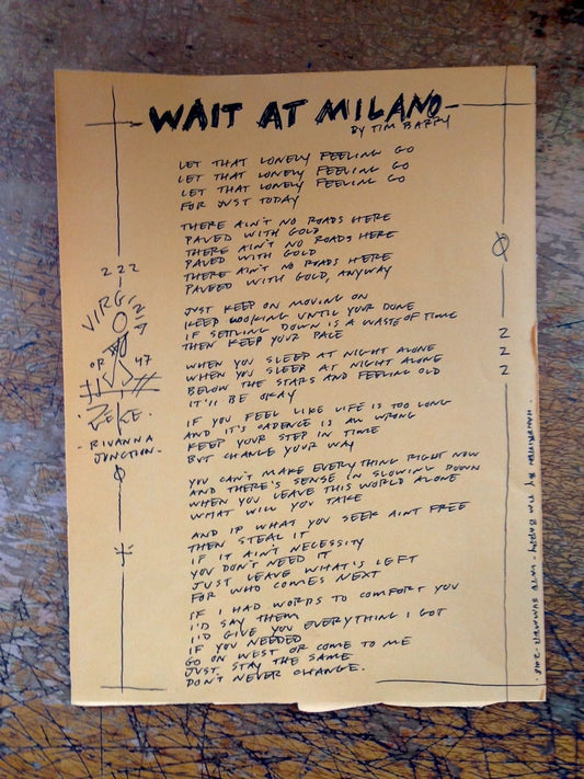 Tim Barry Handwritten Lyrics